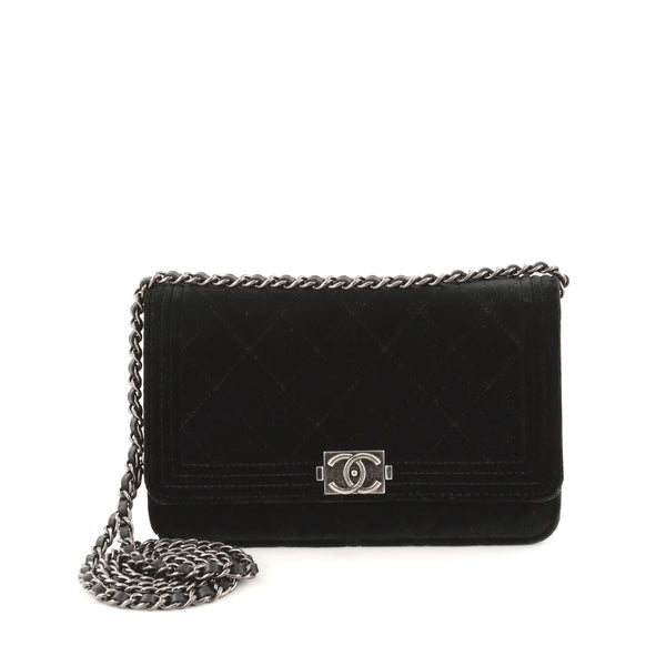 Buy Chanel Boy Wallet on Chain Quilted Velvet Black 1051801