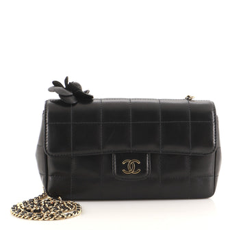 Chanel Camellia Chocolate Bar Flap Bag Quilted Lambskin Mini