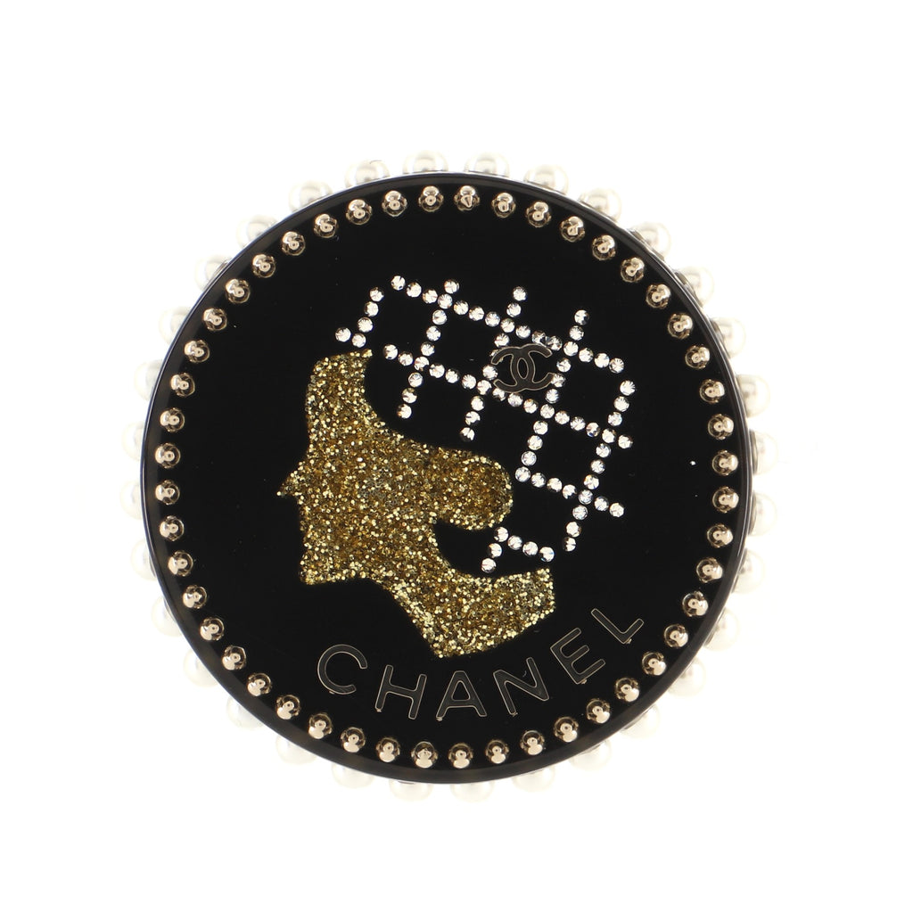 Chanel Coco Chanel Profile Brooch Resin with Metal and Faux Pearl Black  1052826