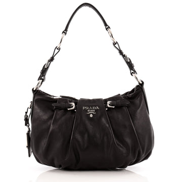 Prada Buckle Pleated Shoulder Bag Soft Calfskin Medium
