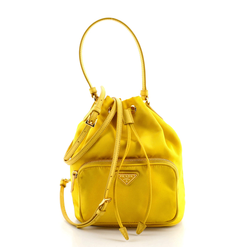 Prada Yellow Nylon and Leather Duet Mini Bucket Bag