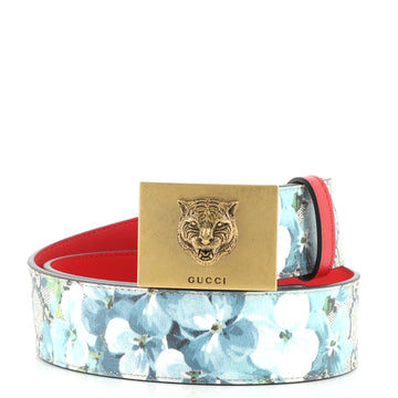Gucci Animalier Plaque Belt Blooms Print GG Coated Canvas Wide