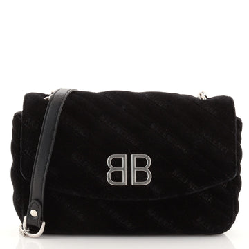 Balenciaga BB Chain Round Shoulder Bag Quilted Velvet Small