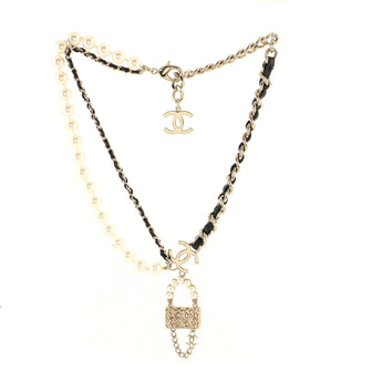Chanel Classic Bag Pendant Necklace Metal with Lambskin and Faux Pearls