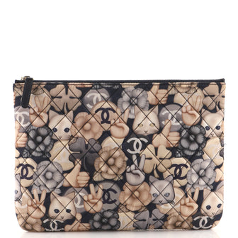 Chanel Emoticon O Case Clutch Quilted Printed Nylon Medium