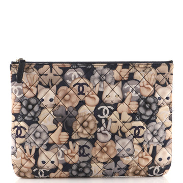 Chanel Emoticon O Case Clutch Quilted Printed Nylon Medium