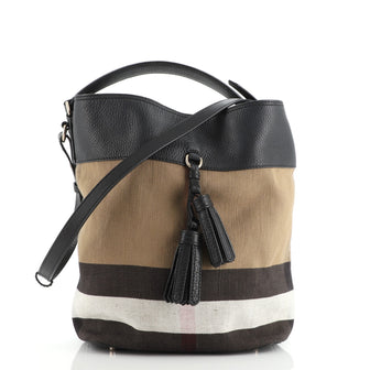 Burberry Susanna Tassel Hobo House Check Canvas Medium