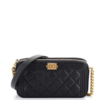 Chanel Boy Double Zip Clutch with Chain Quilted Caviar