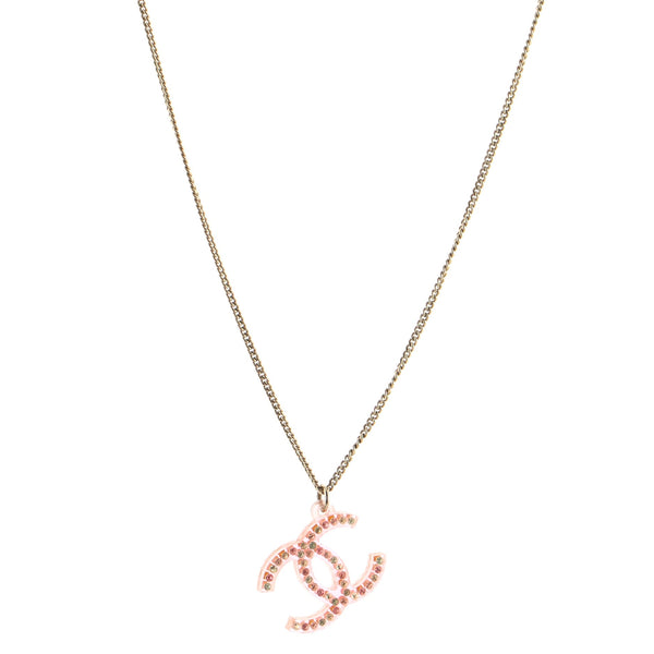 Chanel CC Pendant Necklace Metal with Resin and Crystals Pink 105604108