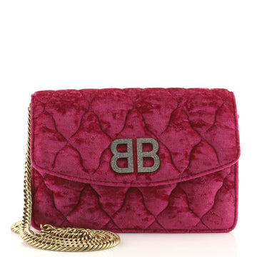 Balenciaga Crystal BB Round Wallet on Chain Quilted Velvet Small