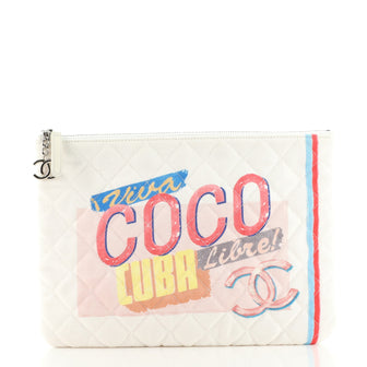 Chanel Coco Cuba Pouch Quilted Printed Canvas Small