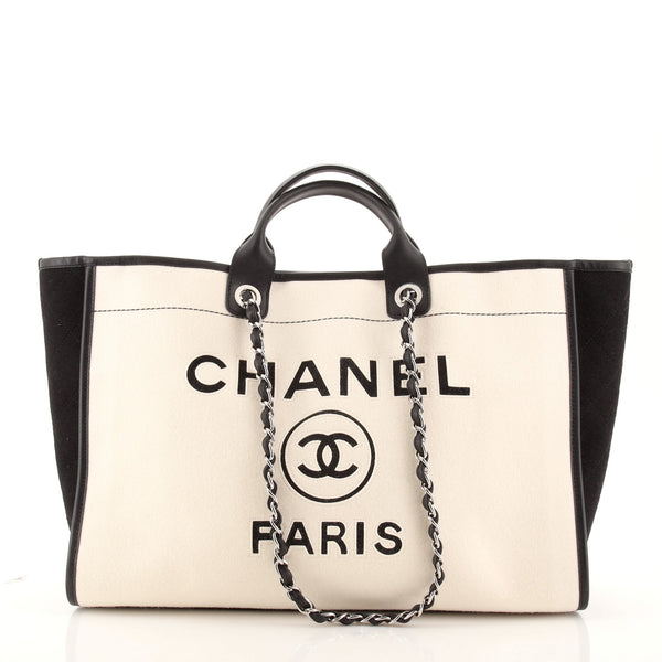 Chanel Deauville Tote Wool Felt Large Black 105604183