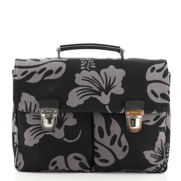 Prada Push Lock Pocket Briefcase Printed Canvas Large