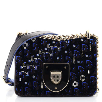 Christian Dior Diorama Club Flap Bag Embellished Oblique Velvet and Canvas Small