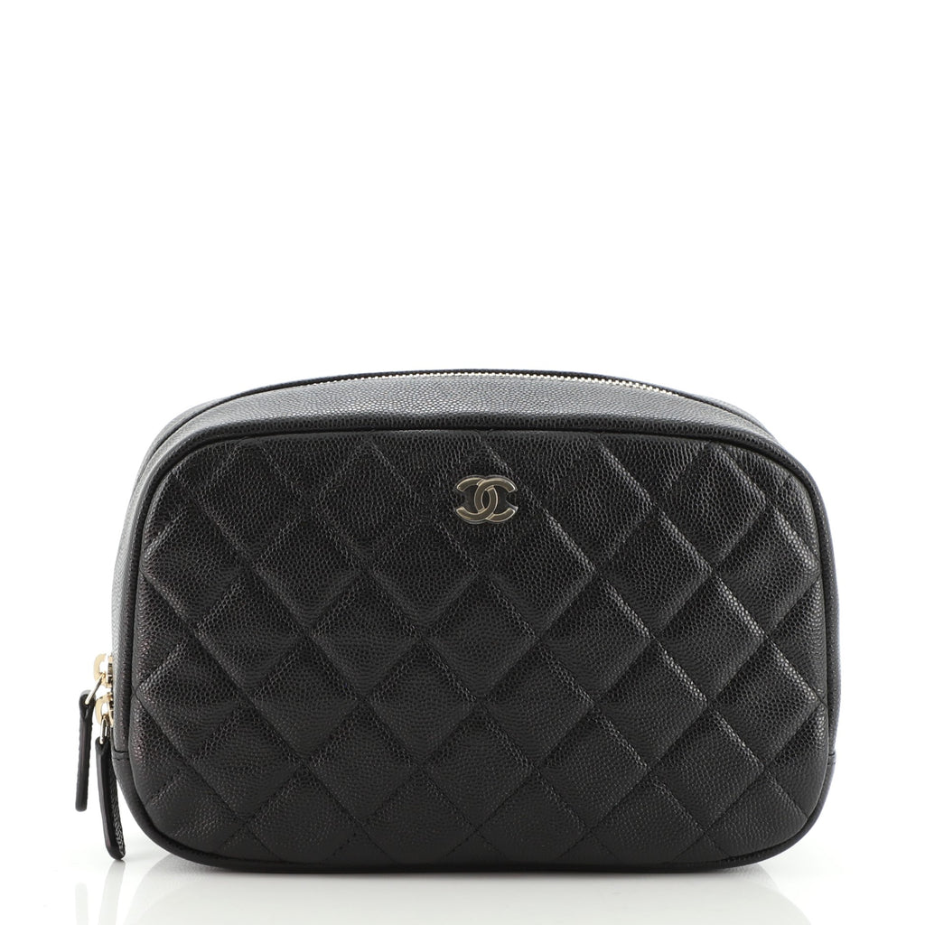 CHANEL Black Caviar Quilted Curvy Pouch Cosmetic Case