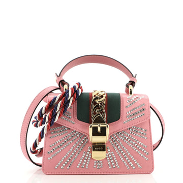 Gucci Sylvie Top Handle Bag Crystal Embellished Satin Mini