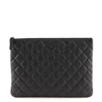 Chanel O Case Clutch Crumpled Quilted Calfskin Medium