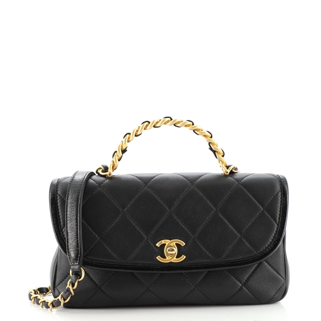 Chanel CC Chain Handle Flap Bag Quilted Crumpled Lambskin Small Black  10560474