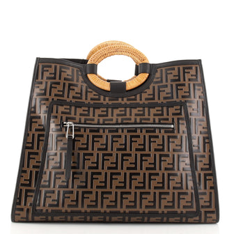 Fendi Runaway Shopper Tote Logo Embossed Leather Large
