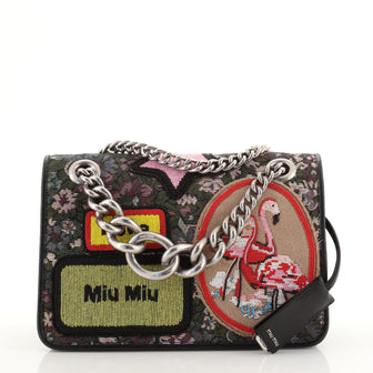 Miu Miu Club Shoulder Bag Jacquard with Patch Applique Medium
