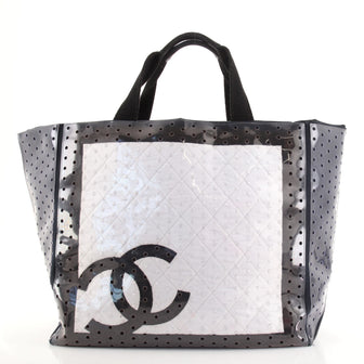 Chanel Vintage CC Cruise Tote Perforated PVC and Canvas Large