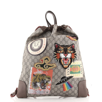 Gucci Courrier Soft Drawstring Backpack GG Coated Canvas with Applique Medium