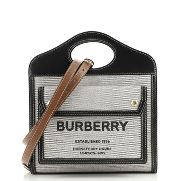 Burberry Logo Pocket Tote Canvas with Leather Mini