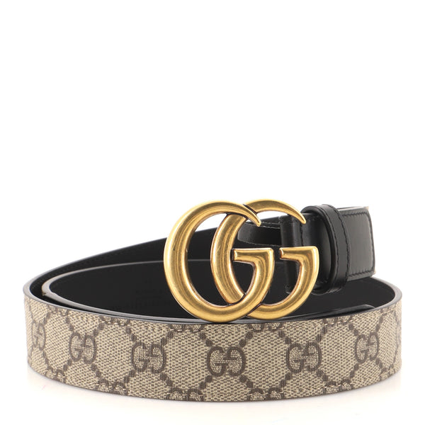 Gucci Double G Buckle GG Canvas Leather Belt Brown - DDH