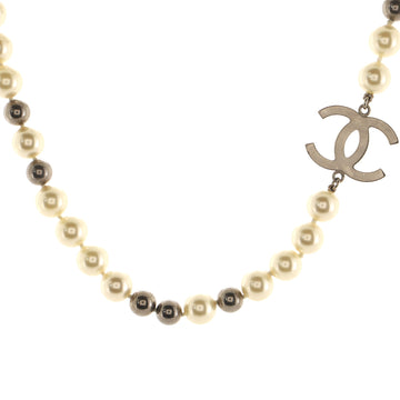 Chanel CC Necklace Faux Pearl and Metal Short