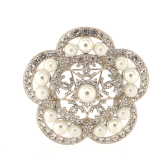 Chanel CC Camellia Brooch Metal with Faux Pearls and Crystals