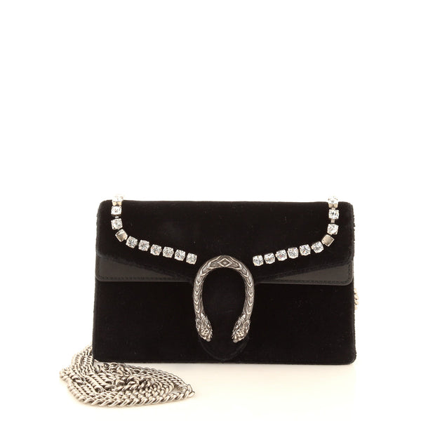 Gucci Dionysus Bag Crystal Embellished Velvet Super Mini Black 1058051
