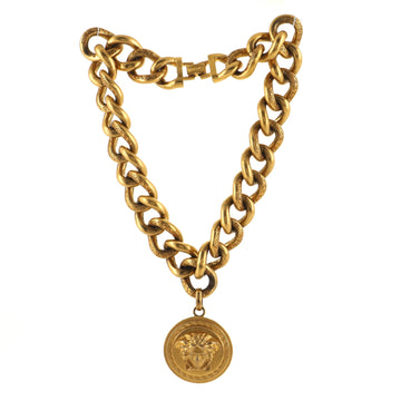 Versace Medusa Pendant Chunky Chain Necklace Engraved Metal