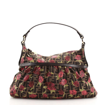 Fendi Chef Shoulder Bag Rose Print Zucca Canvas Large