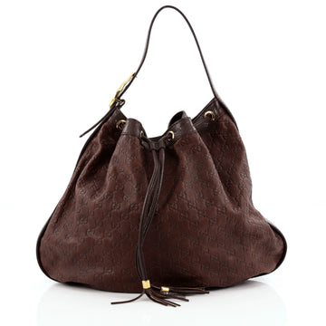Gucci Interlocking Icon Drawstring Hobo Guccissima Leather Large