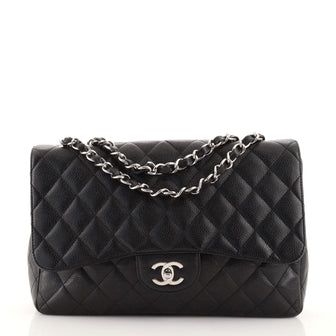 Chanel Vintage Classic Single Flap Bag Quilted Caviar Jumbo