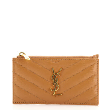 Saint Laurent Monogram Fragments Zip Card Holder Matelasse Chevron Leather