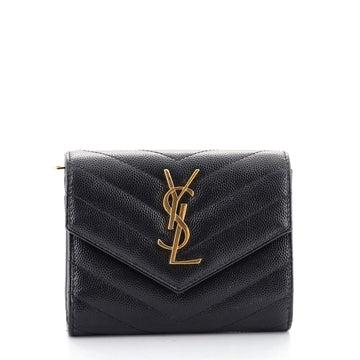 Saint Laurent Classic Monogram Trifold Wallet Matelasse Chevron Leather