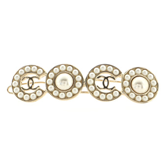Chanel CC Coco Hair Clip Barrette Metal with Faux Pearls