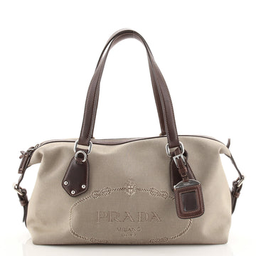 Prada Logo Belted Boston Bag Canvas Medium