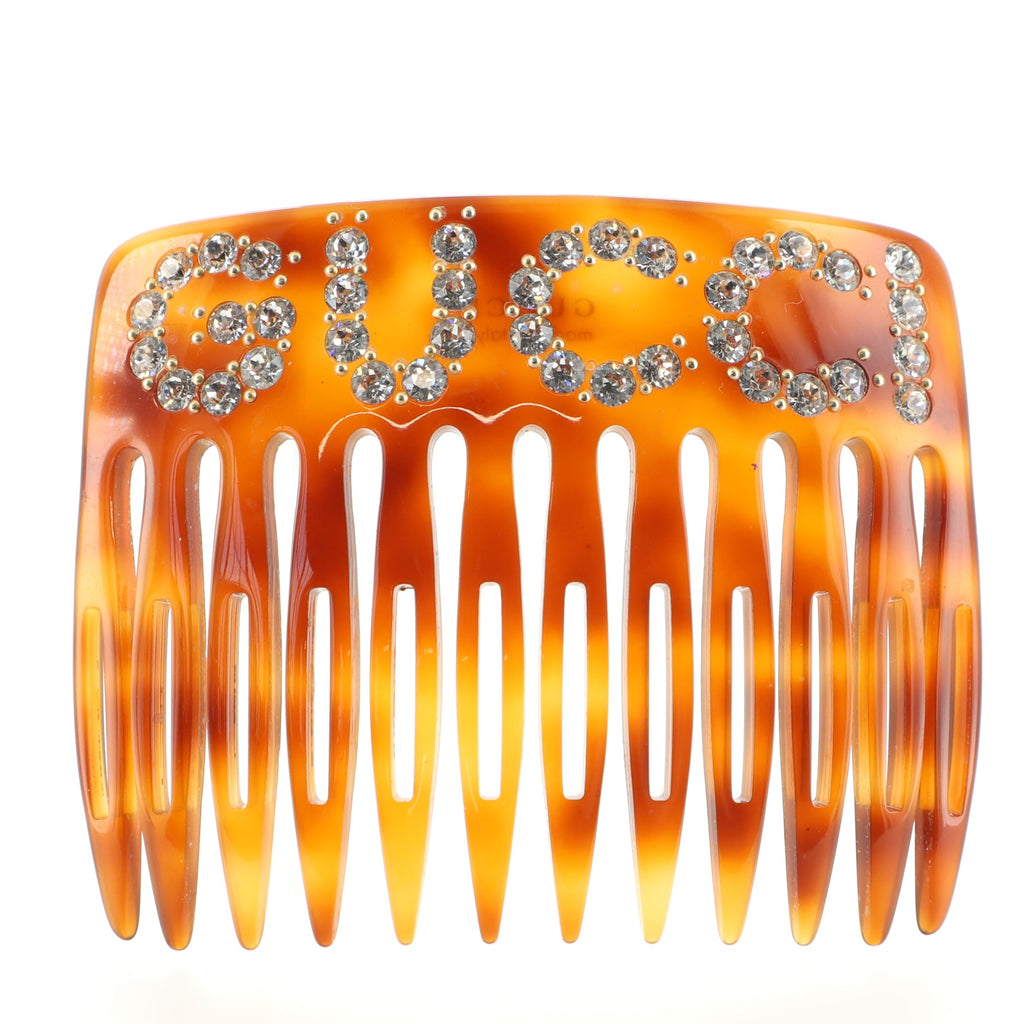 Gucci Logo Hair Comb Crystal Embellished Resin Brown 1062921