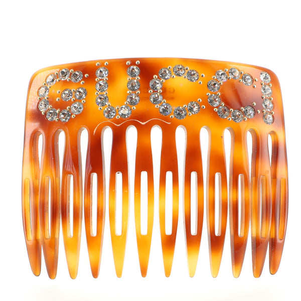 Gucci Logo Hair Comb Crystal Embellished Resin Brown 1664321