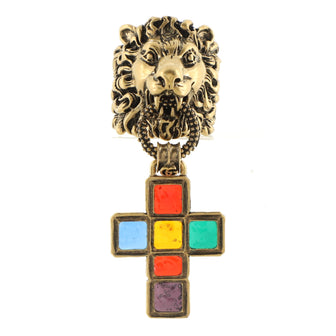 Gucci Lion Head Crucifix Ring Metal with Enamel