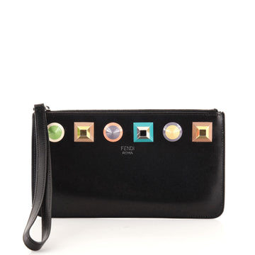 Fendi Wristlet Pouch Studded Leather
