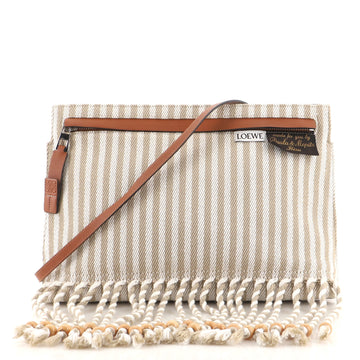 Loewe Paula's Ibiza T Messenger Fringed Striped Canvas and Leather Medium