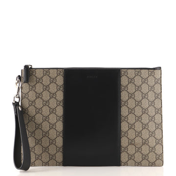 Gucci Wristlet Zip Pouch GG Coated Canvas and Leather Large