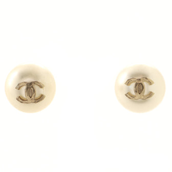 Chanel CC Ball Stud Earrings Faux Pearl with Metal