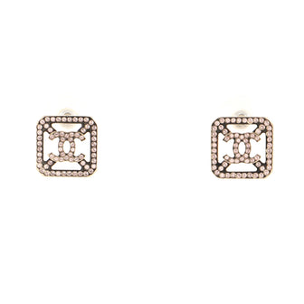Chanel CC Cutout Square Stud Earrings Metal with Crystals