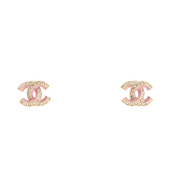Chanel CC Stud Earrings Metal with Enamel and Faux Pearls
