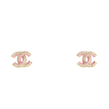 Chanel CC Stud Earrings Metal with Enamel and Faux Pearls