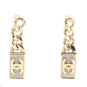 Chanel CC Dog Tag Charm Clip-On Earrings Metal with Crystals
